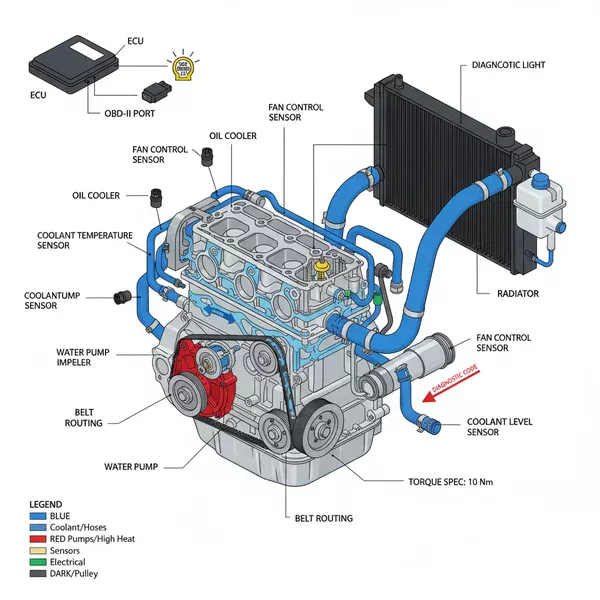 cooling system vw 2.0 engine parts diagram diagram with labeled components and explanations