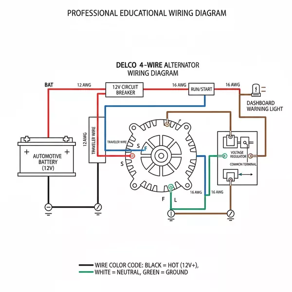 delco 4 wire alternator wiring diagram diagram with labeled components and explanations