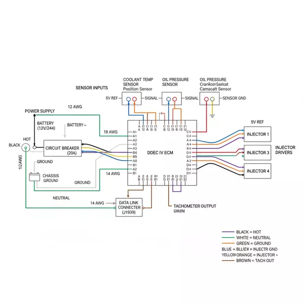 detroit ddec 4 ecm wiring diagram diagram with labeled components and explanations