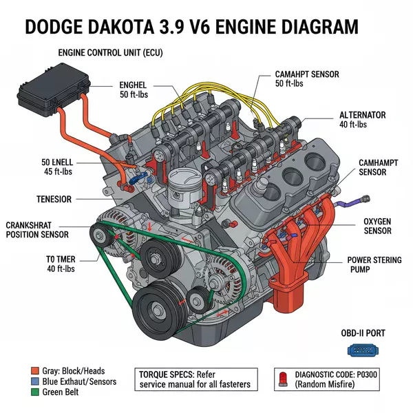 dodge dakota 3.9 v6 engine diagram diagram with labeled components and explanations