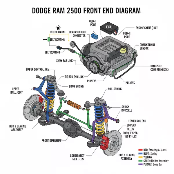 front suspension dodge ram 2500 front end diagram diagram with labeled components and explanations