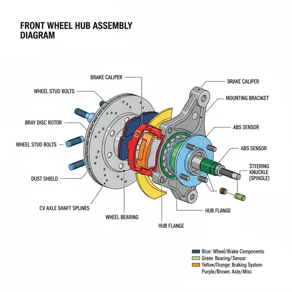 front wheel hub assembly diagram diagram with labeled components and explanations