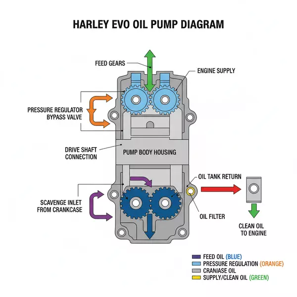 harley evo oil pump diagram diagram with labeled components and explanations