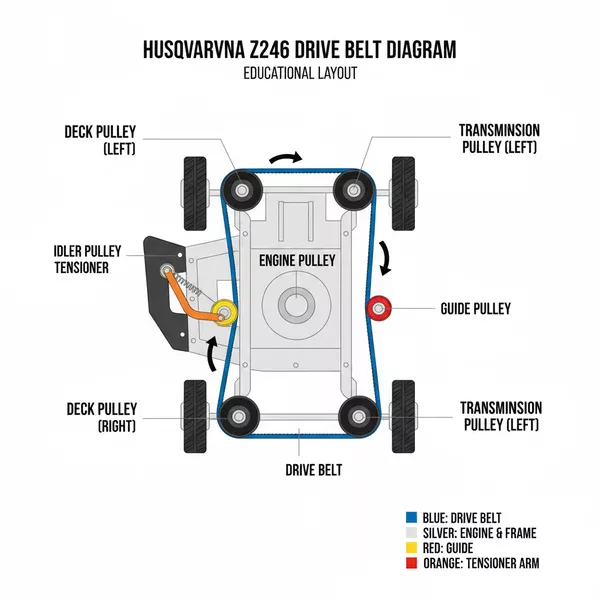 husqvarna z246 drive belt diagram diagram with labeled components and explanations