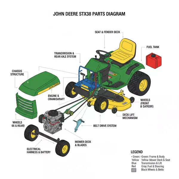 john deere stx38 parts diagram diagram with labeled components and explanations