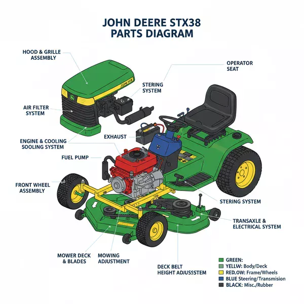 john deere stx38 parts diagram diagram with labeled components and explanations