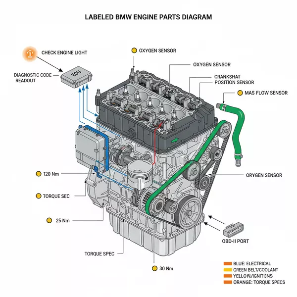 labeled bmw engine parts diagram diagram with labeled components and explanations