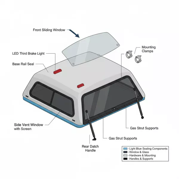 leer truck cap parts diagram diagram with labeled components and explanations