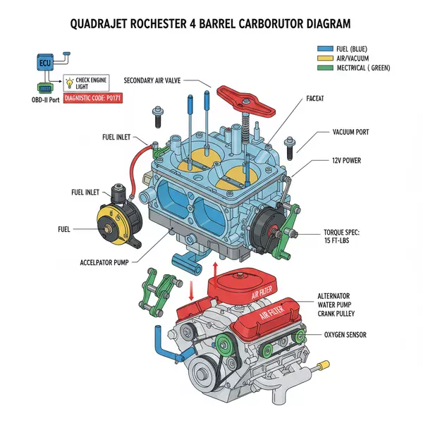 quadrajet rochester 4 barrel carburetor diagram diagram with labeled components and explanations