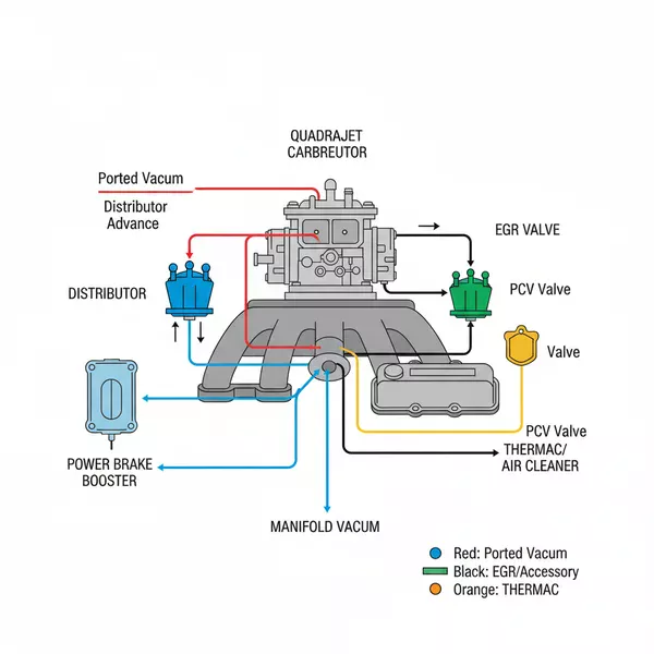 quadrajet vacuum line diagram for chevy 305 diagram with labeled components and explanations