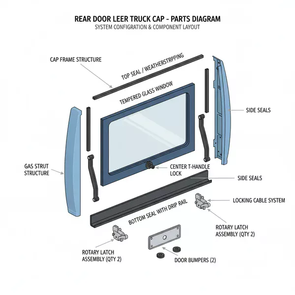 rear door leer truck cap parts diagram diagram with labeled components and explanations
