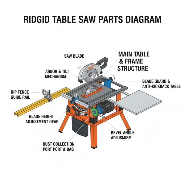 ridgid table saw parts diagram diagram with labeled components and explanations