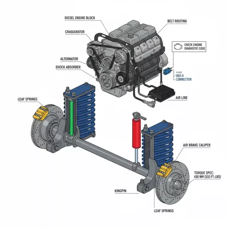 semi truck front suspension diagram diagram with labeled components and explanations