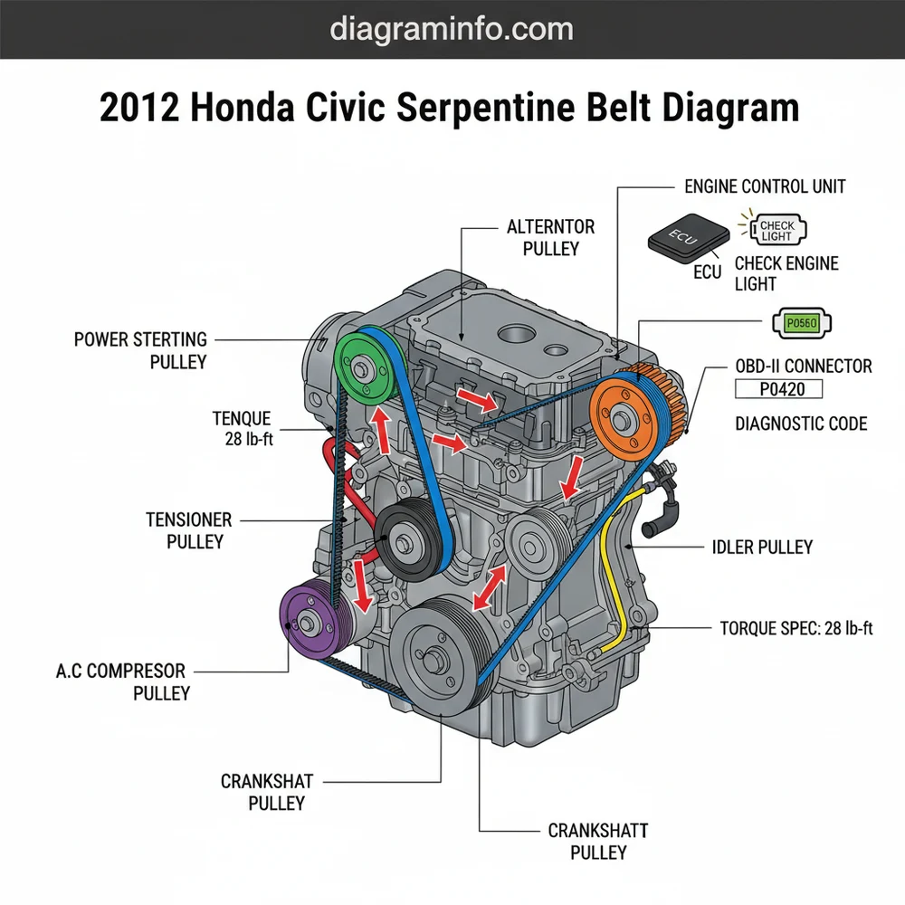 2012 honda civic serpentine belt diagram diagram with labeled components and explanations