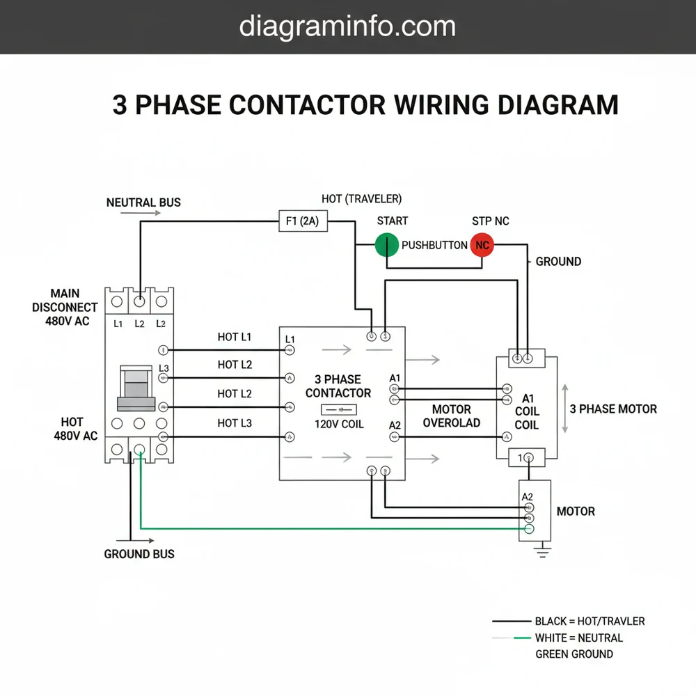 3 phase contactor wiring diagram diagram with labeled components and explanations