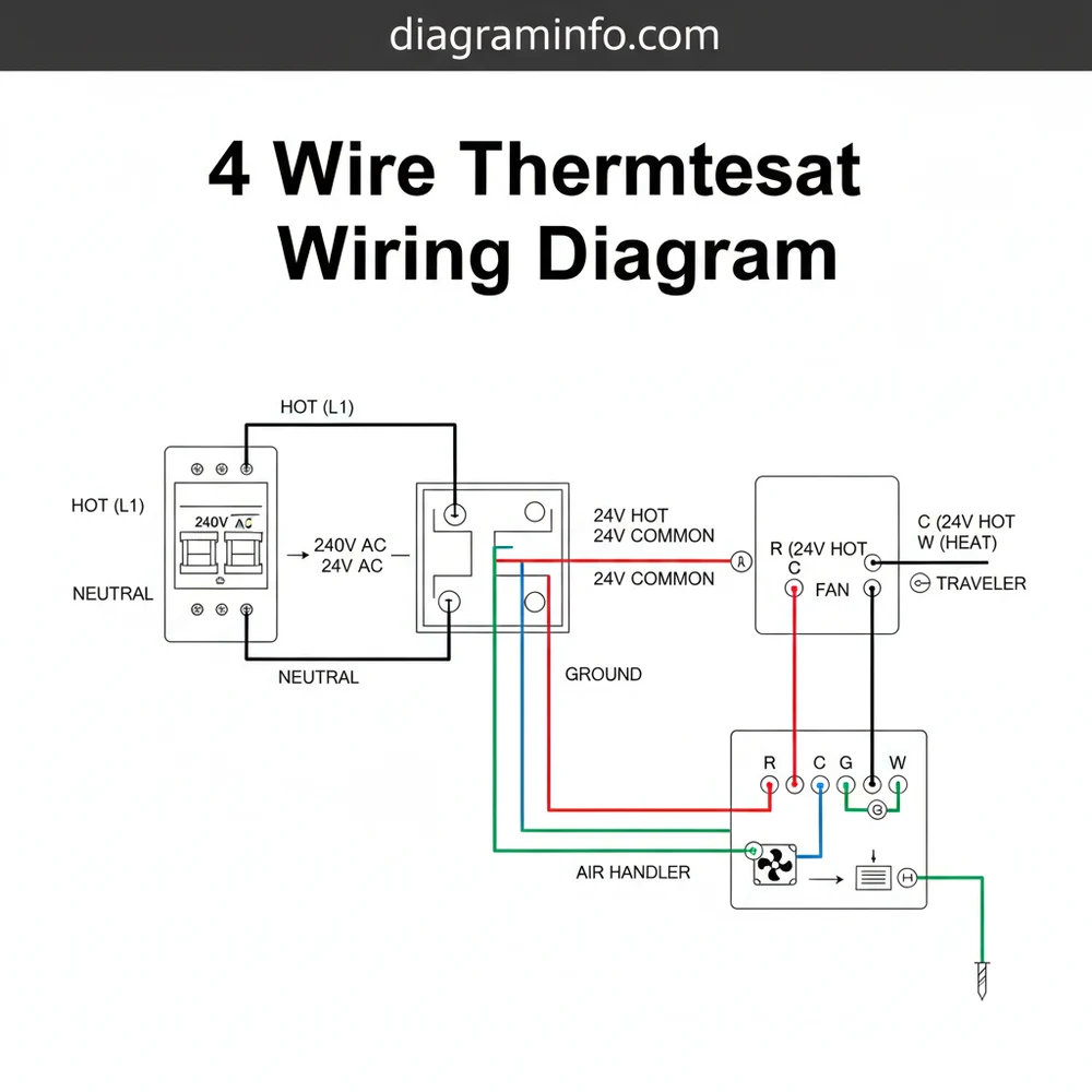 4 wire thermostat wiring diagram diagram with labeled components and explanations