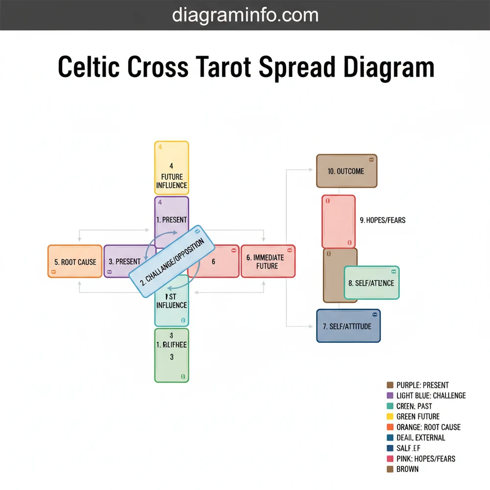 celtic cross tarot spread diagram diagram with labeled components and explanations