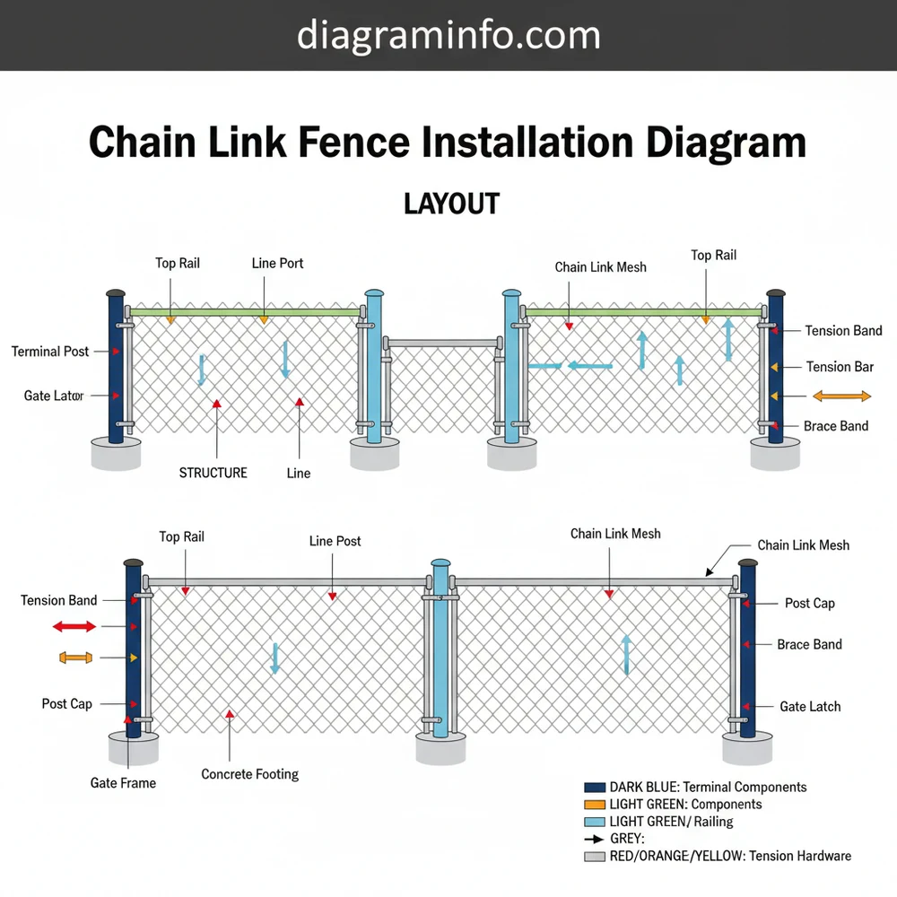 chain link fence installation diagram diagram with labeled components and explanations