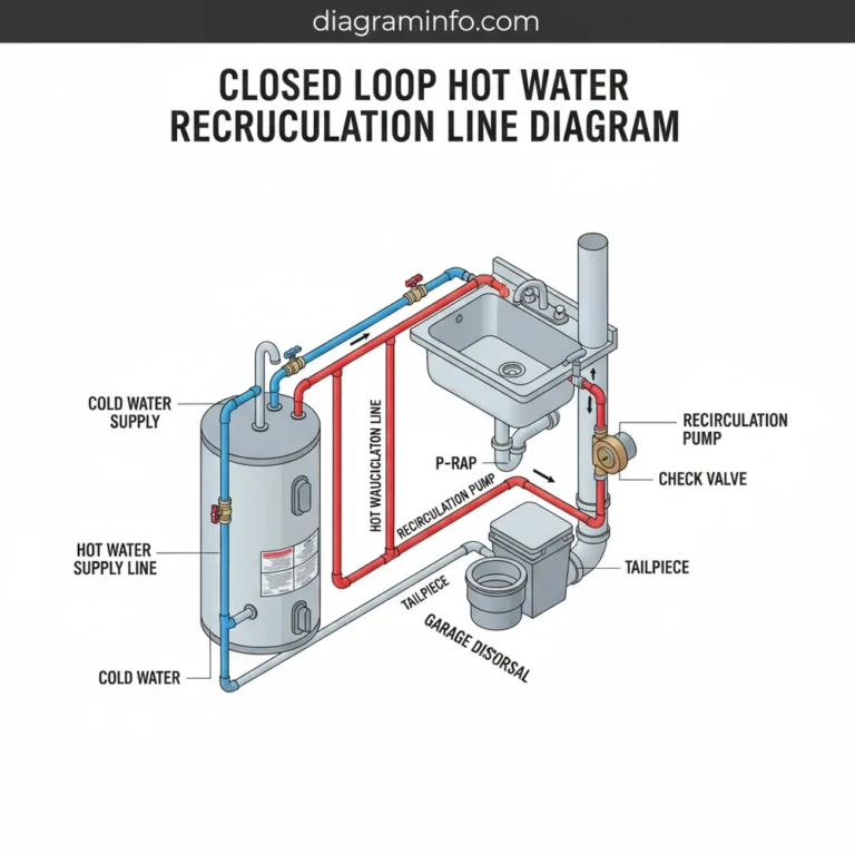 closed loop hot water recirculation line diagram diagram with labeled components and explanations