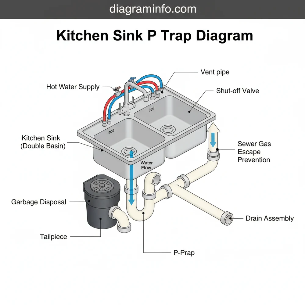 kitchen sink p trap diagram diagram with labeled components and explanations