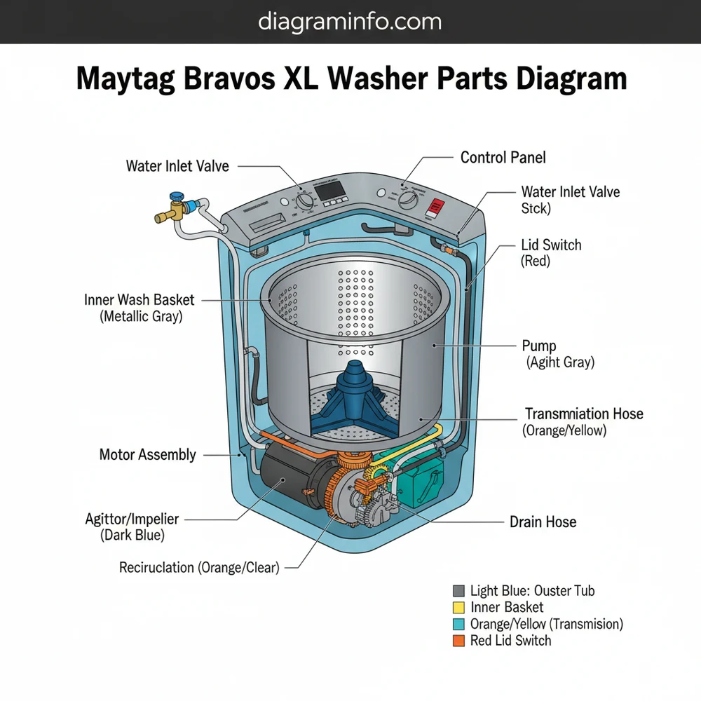 maytag bravos xl washer parts diagram diagram with labeled components and explanations