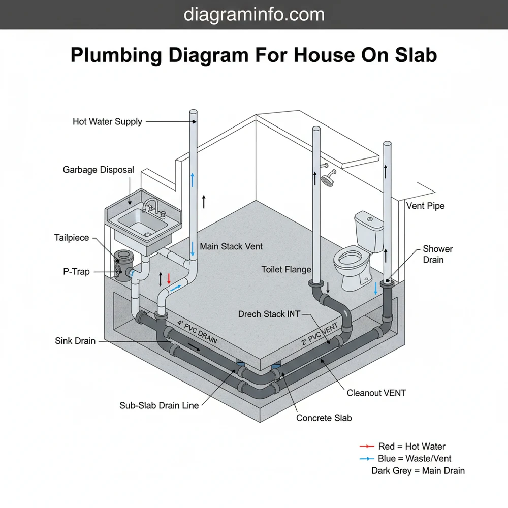 plumbing diagram for house on slab diagram with labeled components and explanations