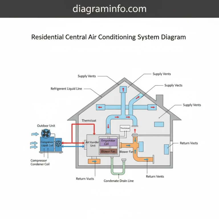 residential central air conditioning system diagram diagram with labeled components and explanations
