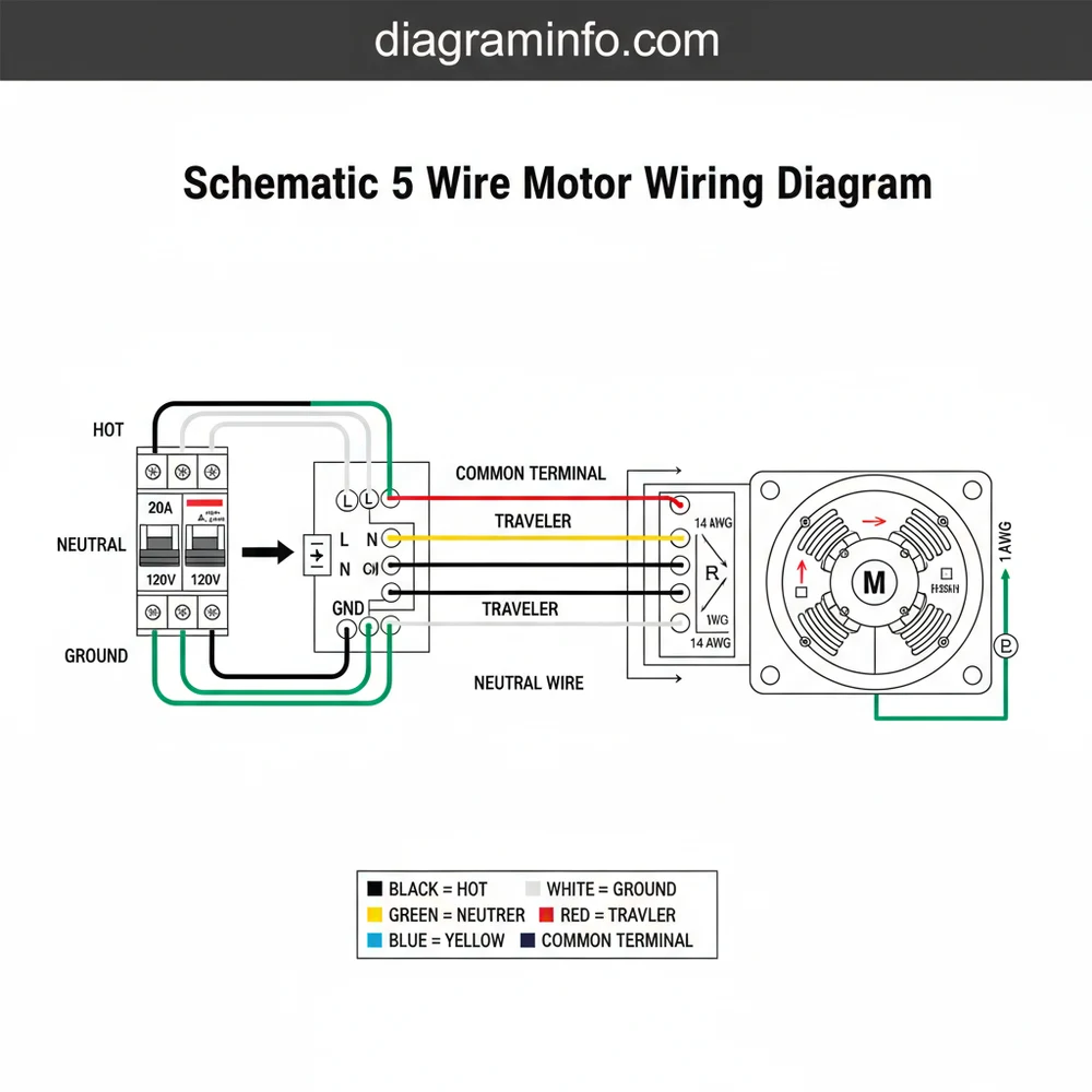 schematic 5 wire motor wiring diagram diagram with labeled components and explanations