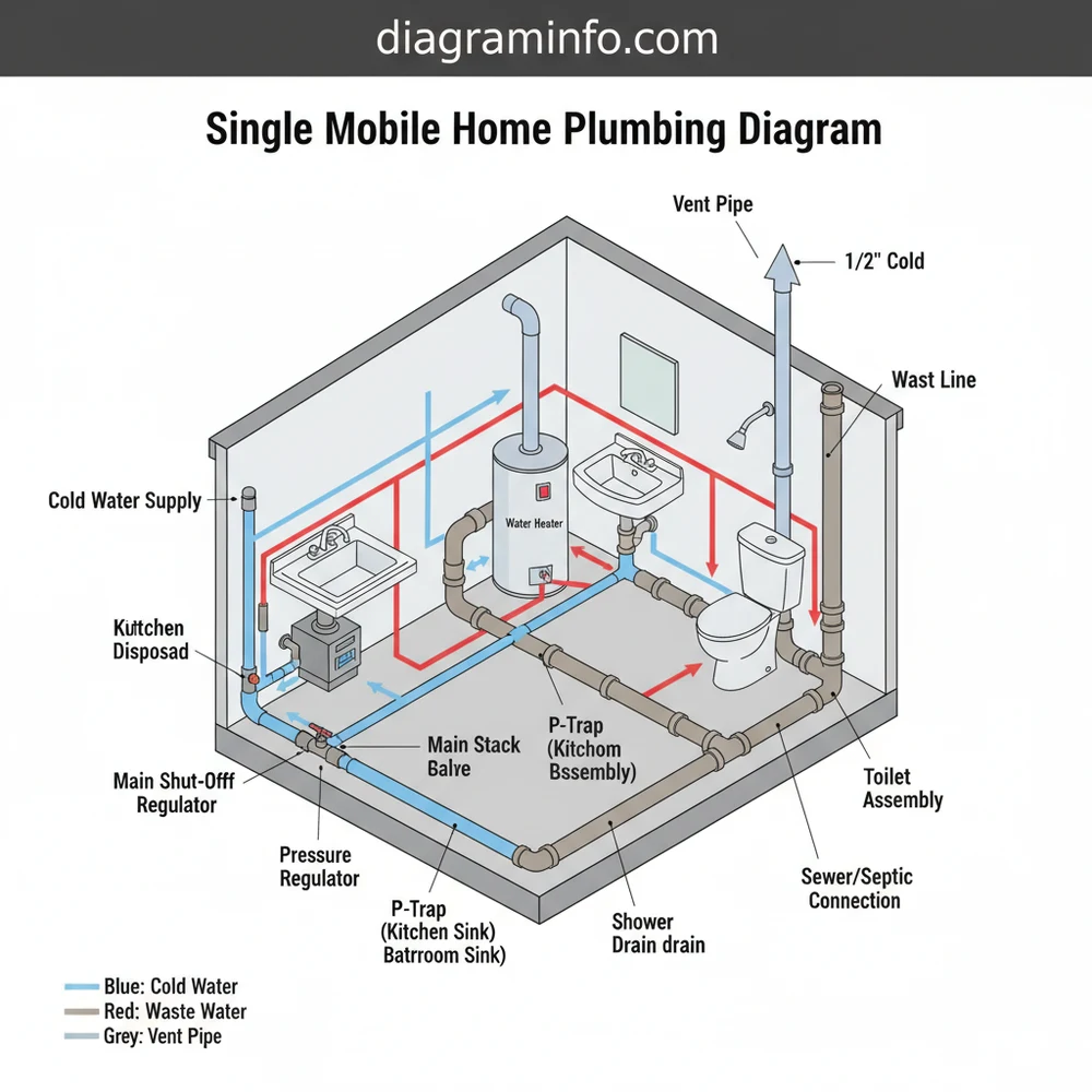 single mobile home plumbing diagram diagram with labeled components and explanations