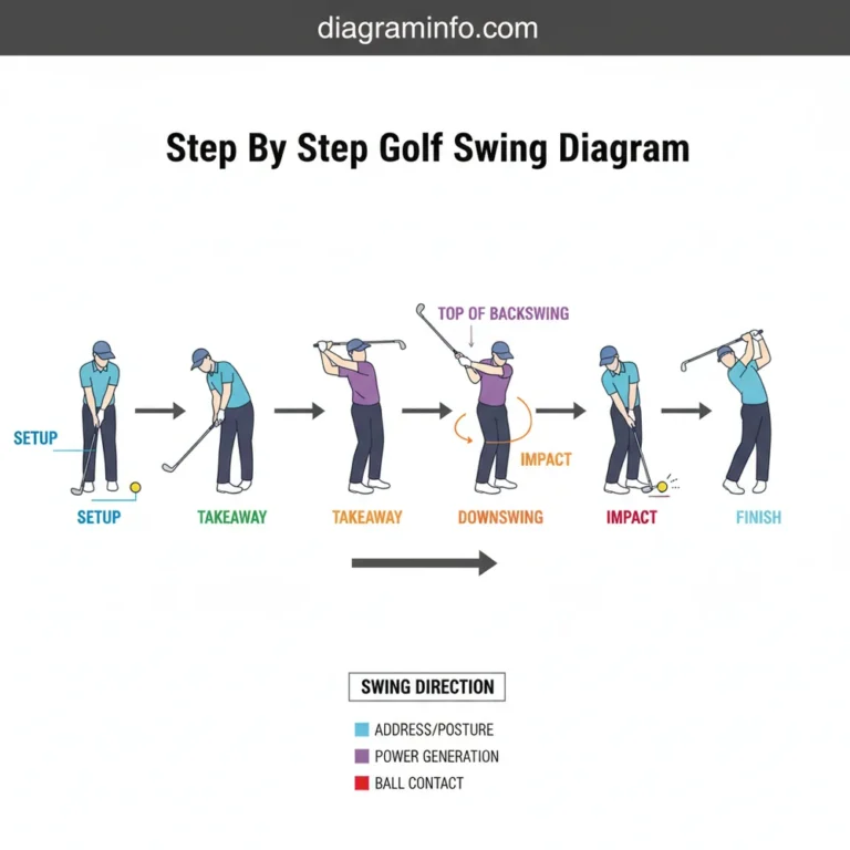 step by step golf swing diagram diagram with labeled components and explanations