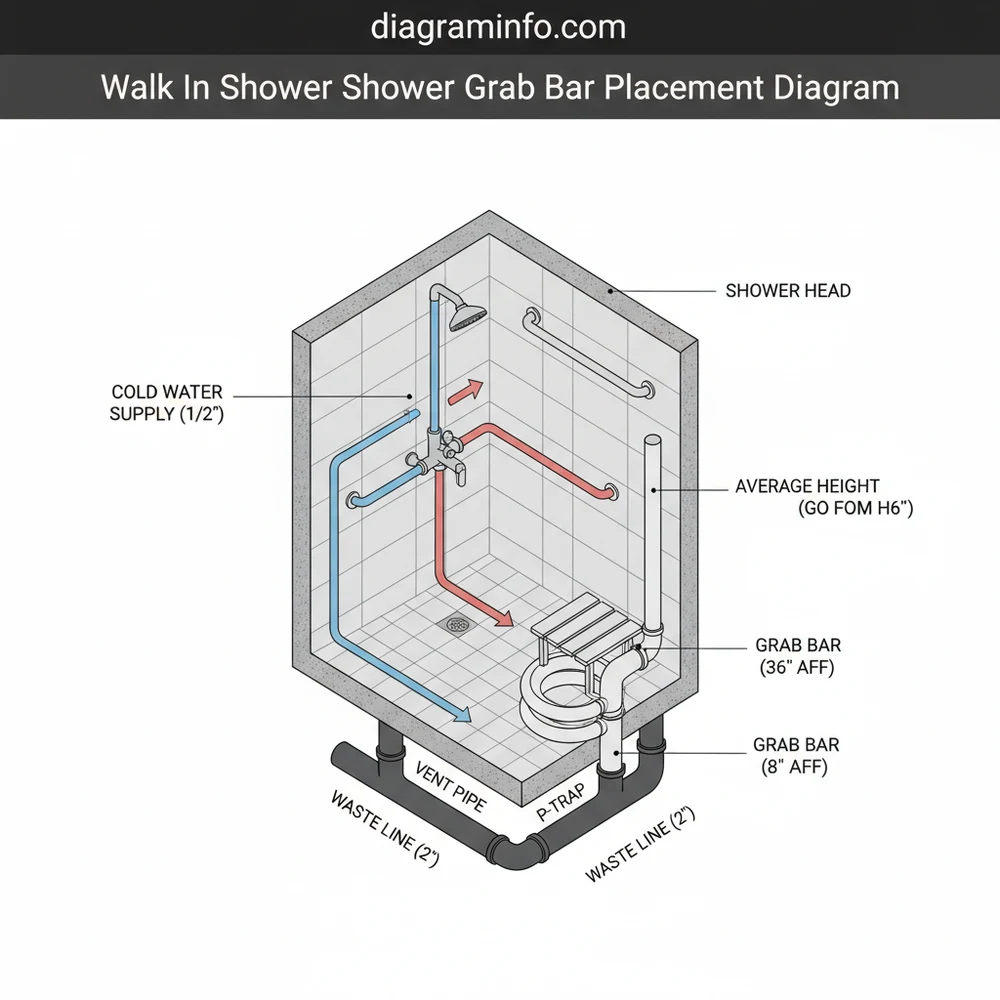 walk in shower shower grab bar placement diagram diagram with labeled components and explanations