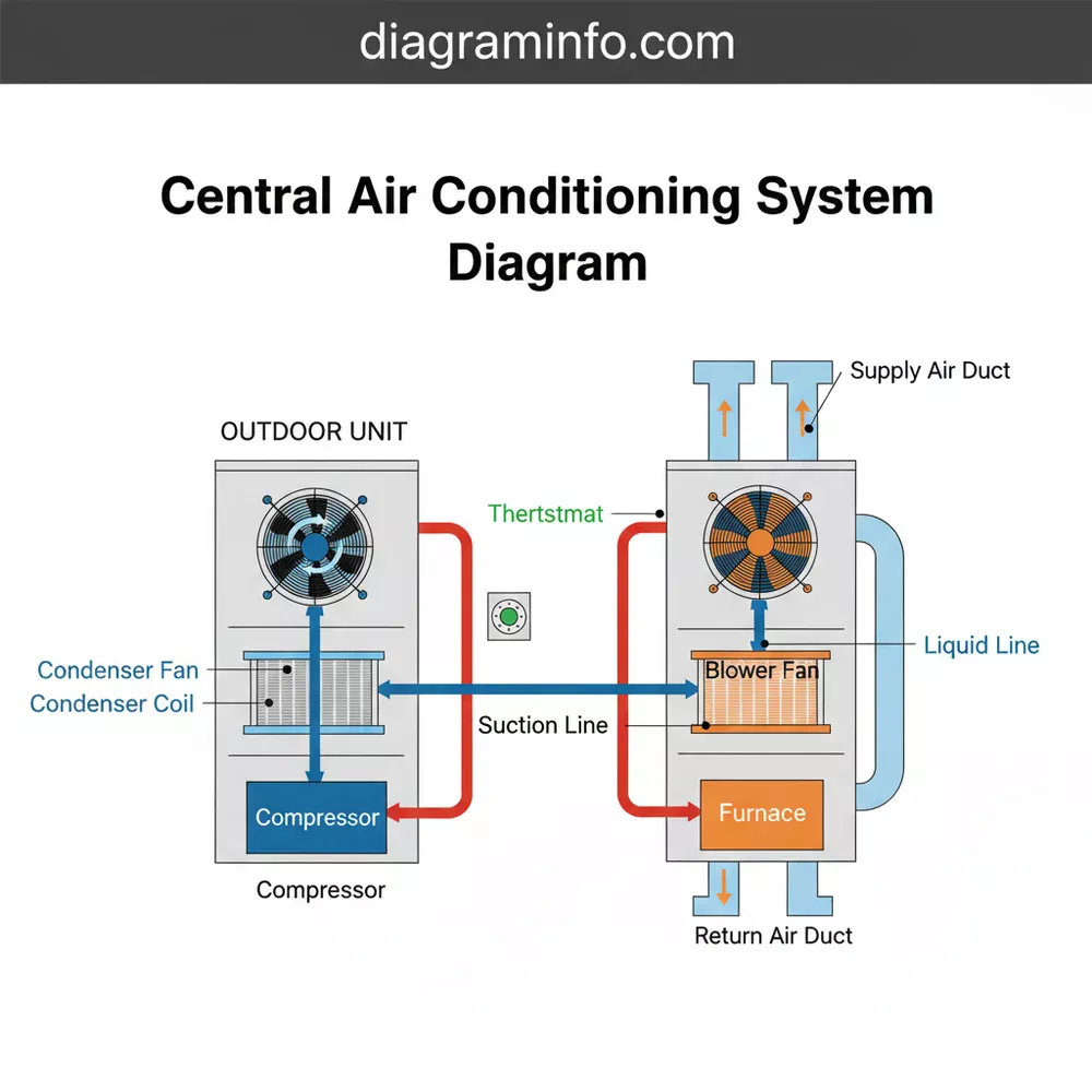 central air conditioning system diagram diagram with labeled components and explanations