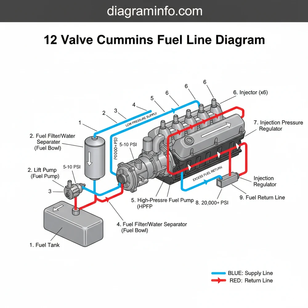 12 valve cummins fuel line diagram diagram with labeled components and explanations