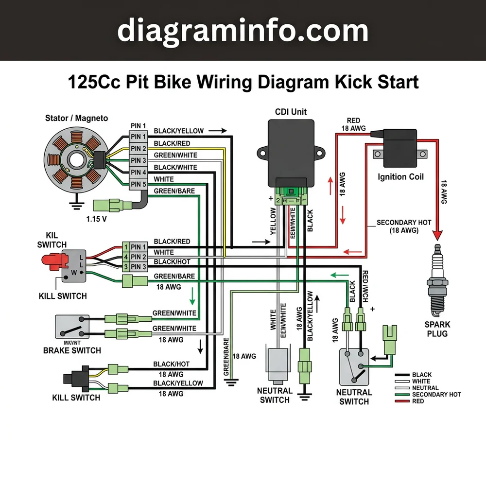 125cc pit bike wiring diagram kick start diagram with labeled components and explanations