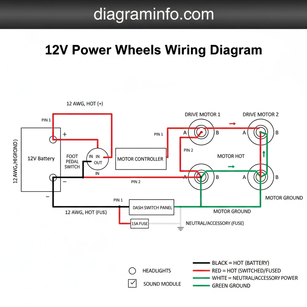 12v power wheels wiring diagram diagram with labeled components and explanations
