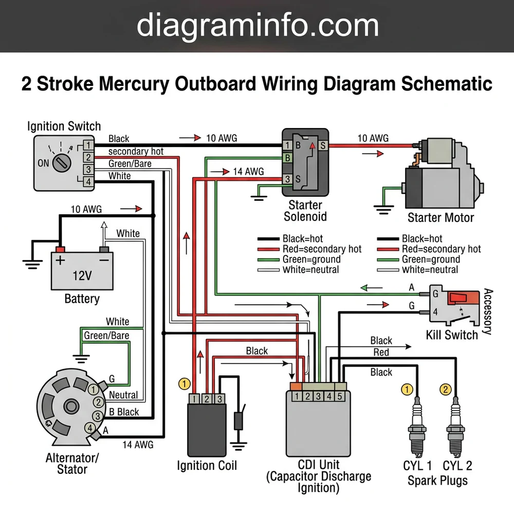 2 stroke mercury outboard wiring diagram schematic diagram with labeled components and explanations