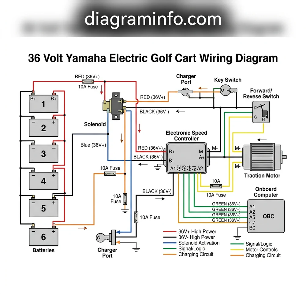 36 volt yamaha electric golf cart wiring diagram diagram with labeled components and explanations