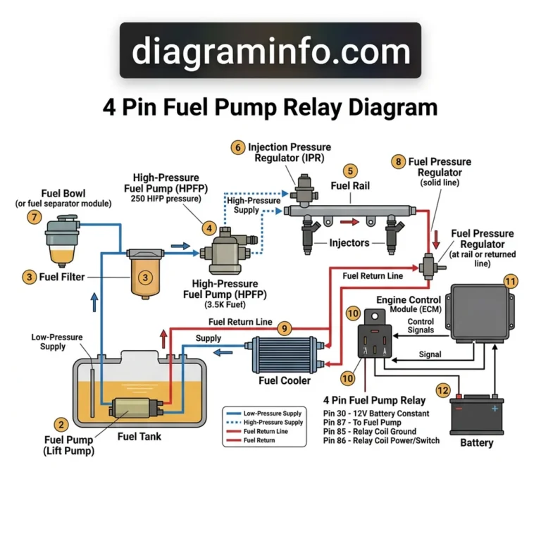 4 pin fuel pump relay diagram diagram with labeled components and explanations