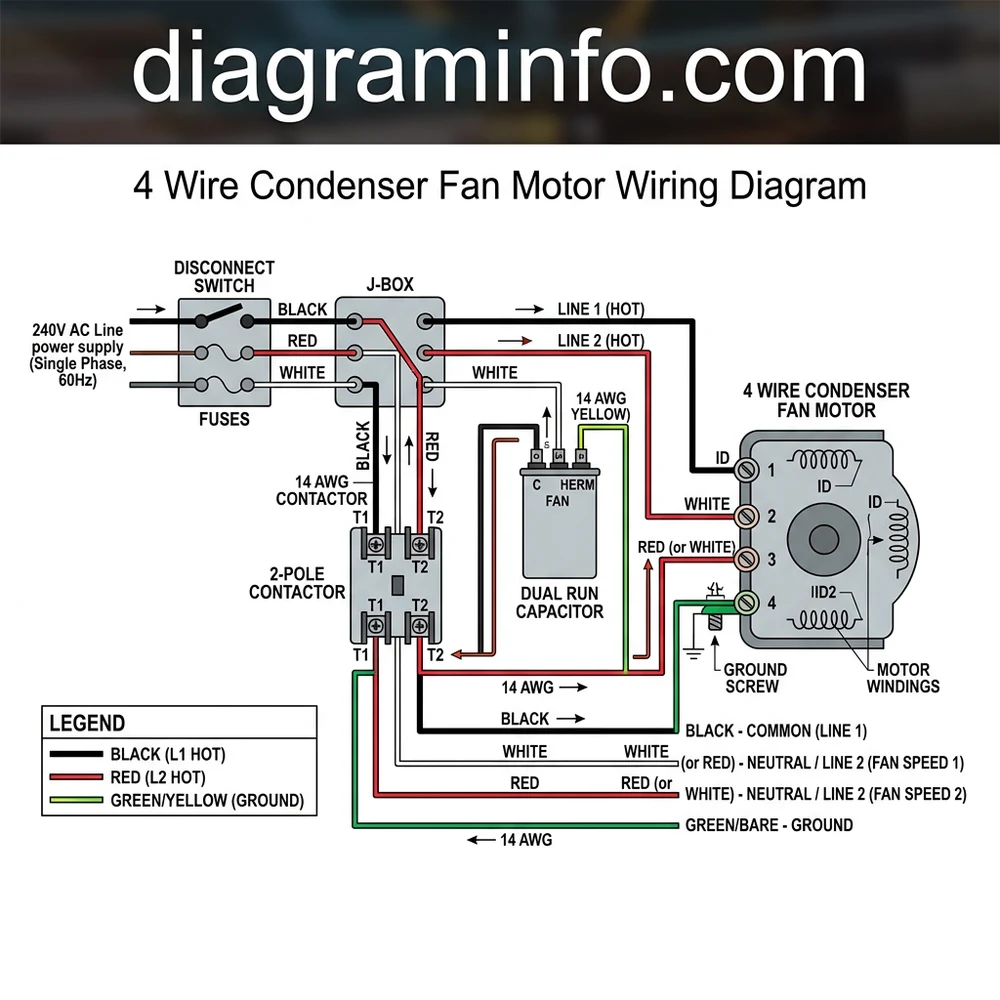 4 wire condenser fan motor wiring diagram diagram with labeled components and explanations