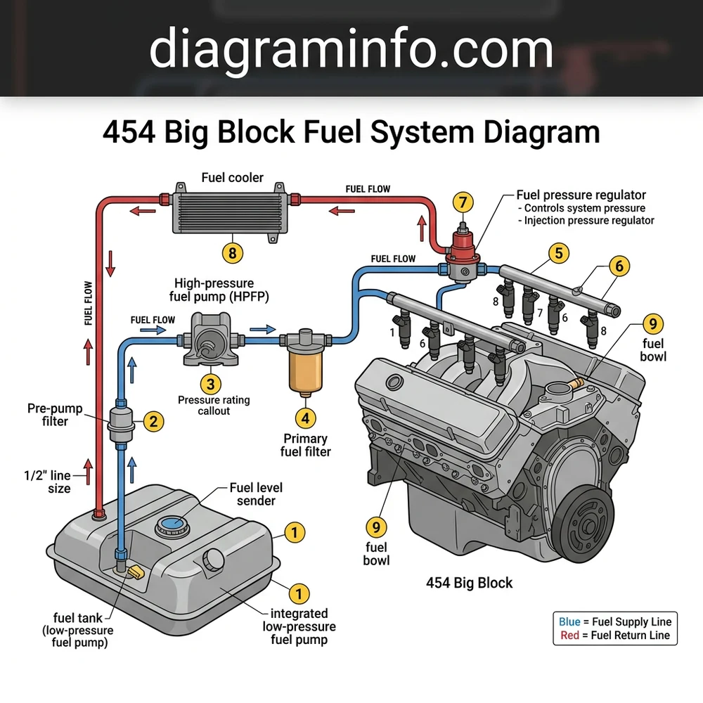 454 big block fuel system diagram diagram with labeled components and explanations