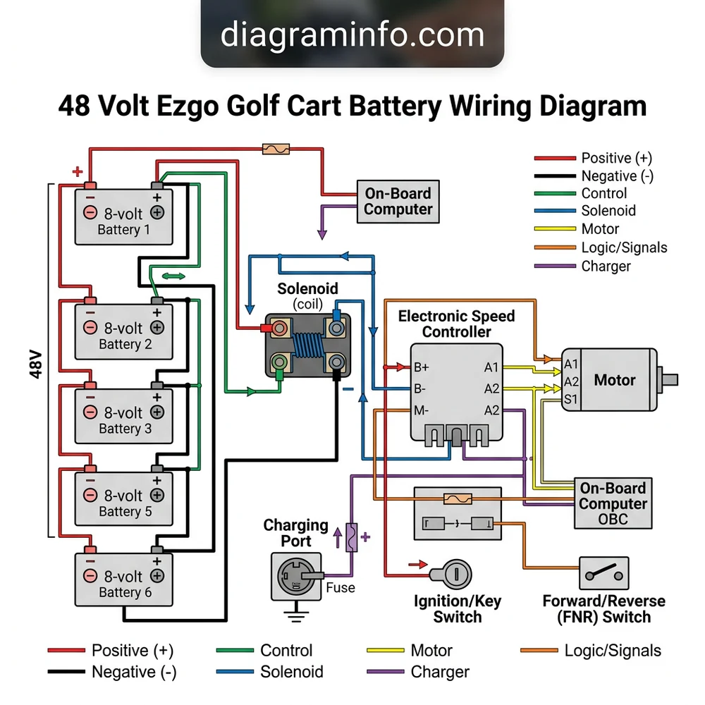 48 volt ezgo golf cart battery wiring diagram diagram with labeled components and explanations