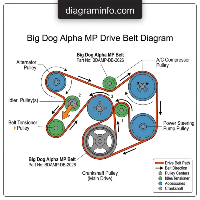 big dog alpha mp drive belt diagram diagram with labeled components and explanations