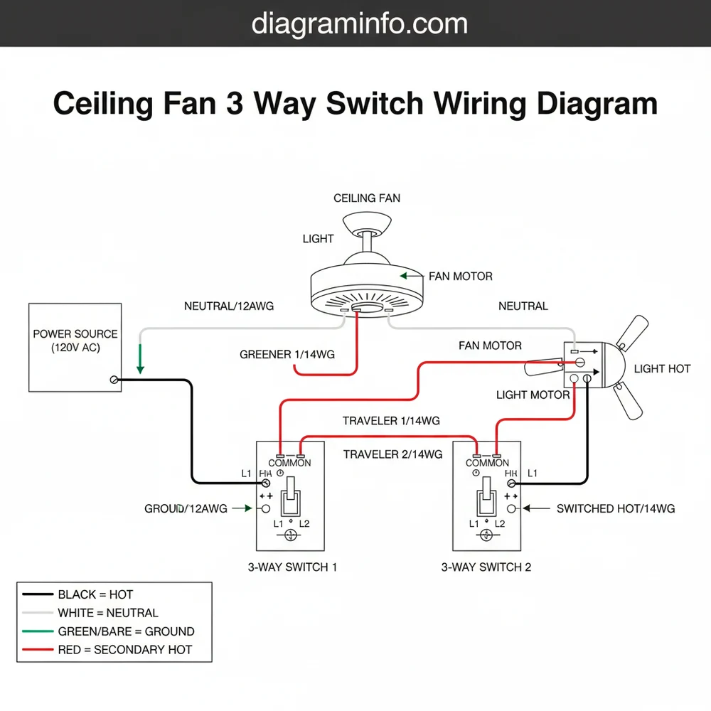 ceiling fan 3-way switch wiring diagram diagram with labeled components and explanations