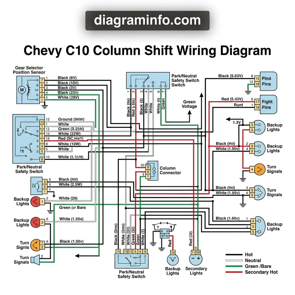 chevy c10 column shift wiring diagram diagram with labeled components and explanations
