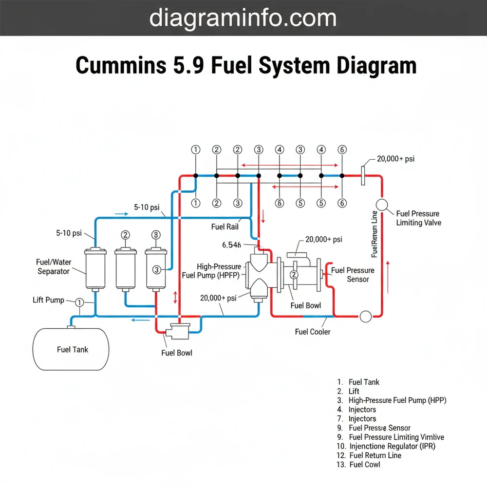 cummins 5.9 fuel system diagram diagram with labeled components and explanations