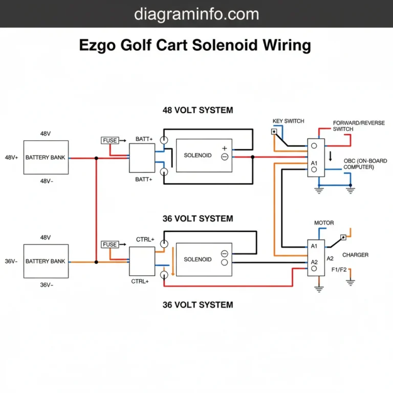 ezgo golf cart solenoid wiring diagram with labeled components and explanations