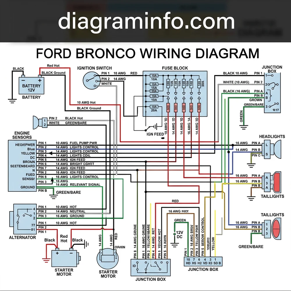 ford bronco wiring diagram diagram with labeled components and explanations
