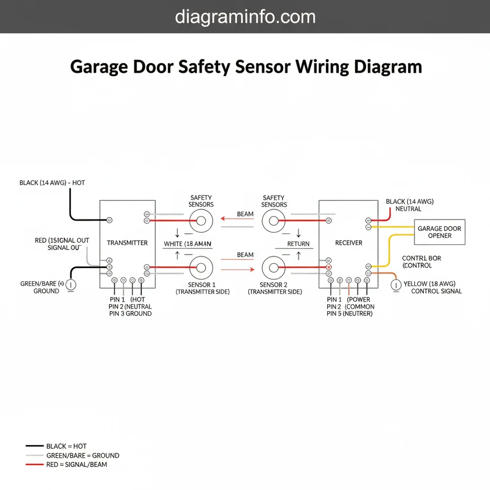 garage door safety sensor wiring diagram diagram with labeled components and explanations