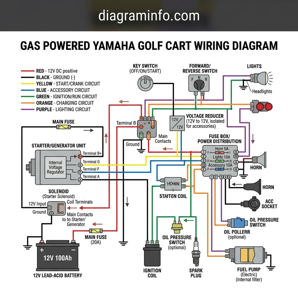 gas powered yamaha golf cart wiring diagram diagram with labeled components and explanations