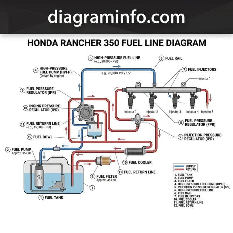 honda rancher 350 fuel line diagram diagram with labeled components and explanations